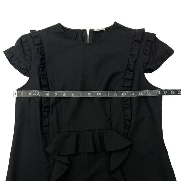 Miu Miu Dress Sz 6 Short Sleeve Wool blend Black w Ruffle Trim Sheath Style - Picture 10 of 11